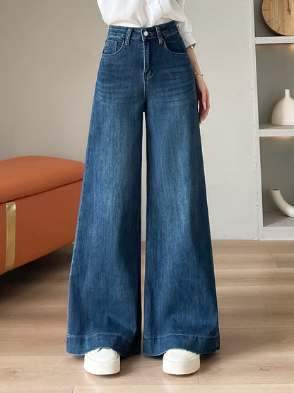YEEYEEWang - Wide Leg Denim Pants â€?Designed for Asian Fit, High Waist & Tummy Control