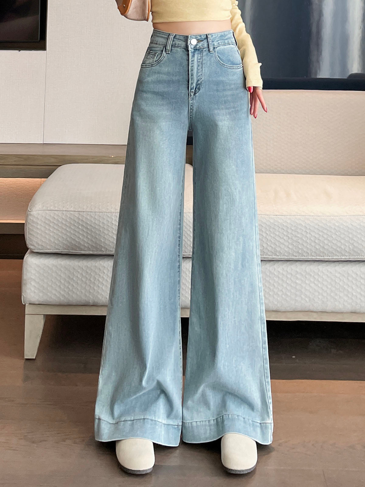 YEEYEEWang - Wide Leg Denim Pants â€?Designed for Asian Fit, High Waist & Tummy Control