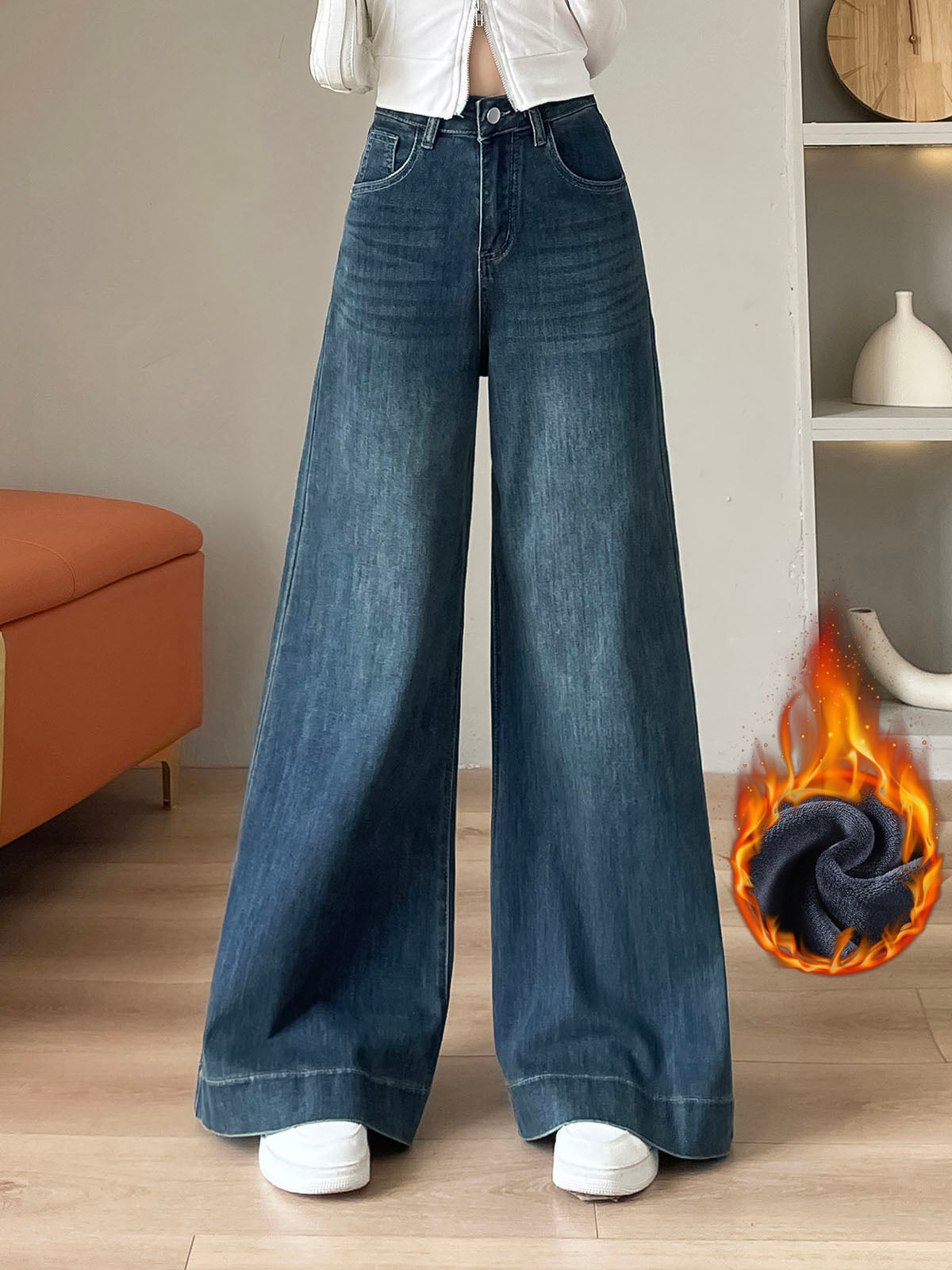 YEEYEEWang - Wide Leg Denim Pants â€?Designed for Asian Fit, High Waist & Tummy Control
