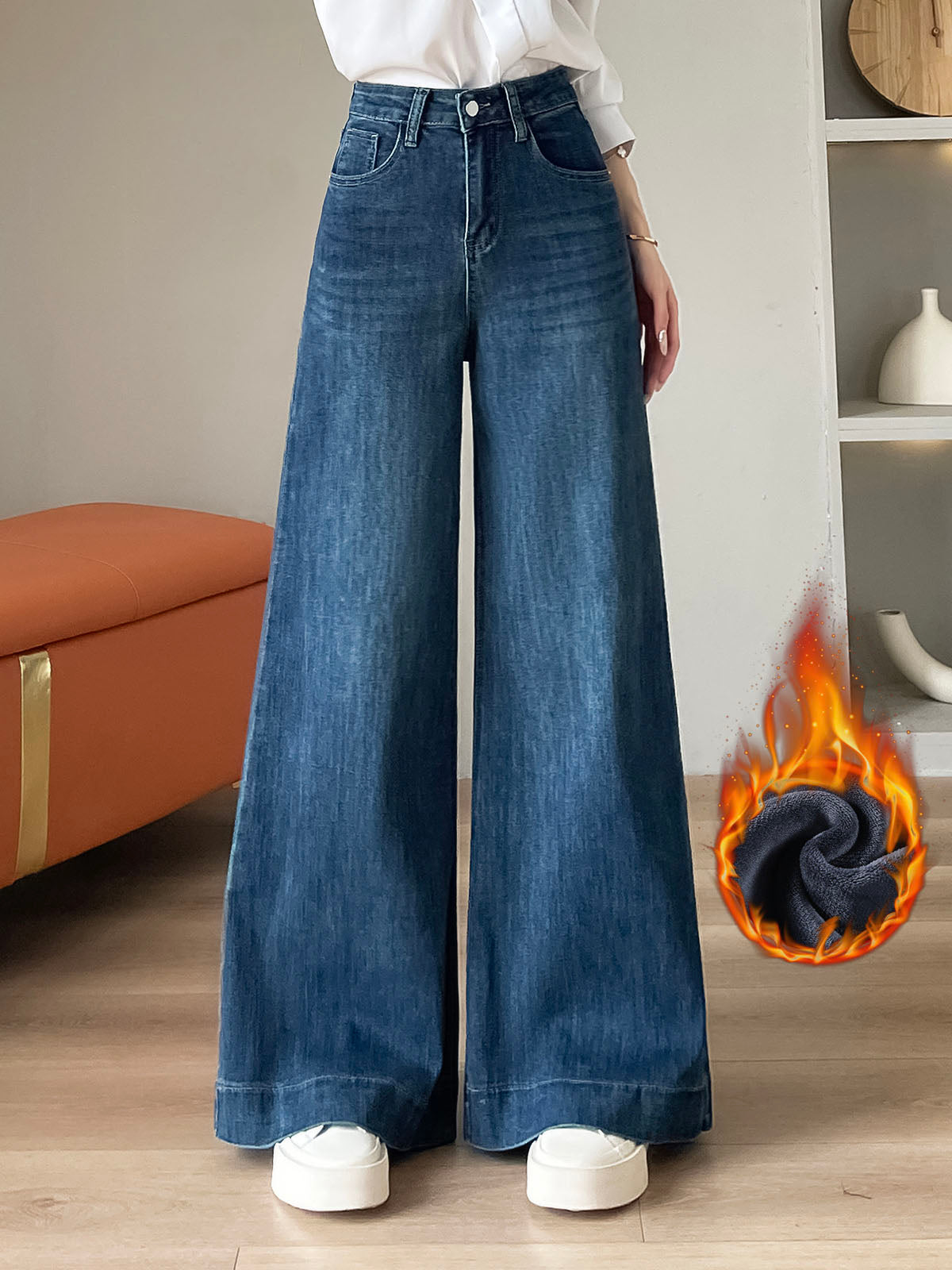 YEEYEEWang - Wide Leg Denim Pants â€?Designed for Asian Fit, High Waist & Tummy Control
