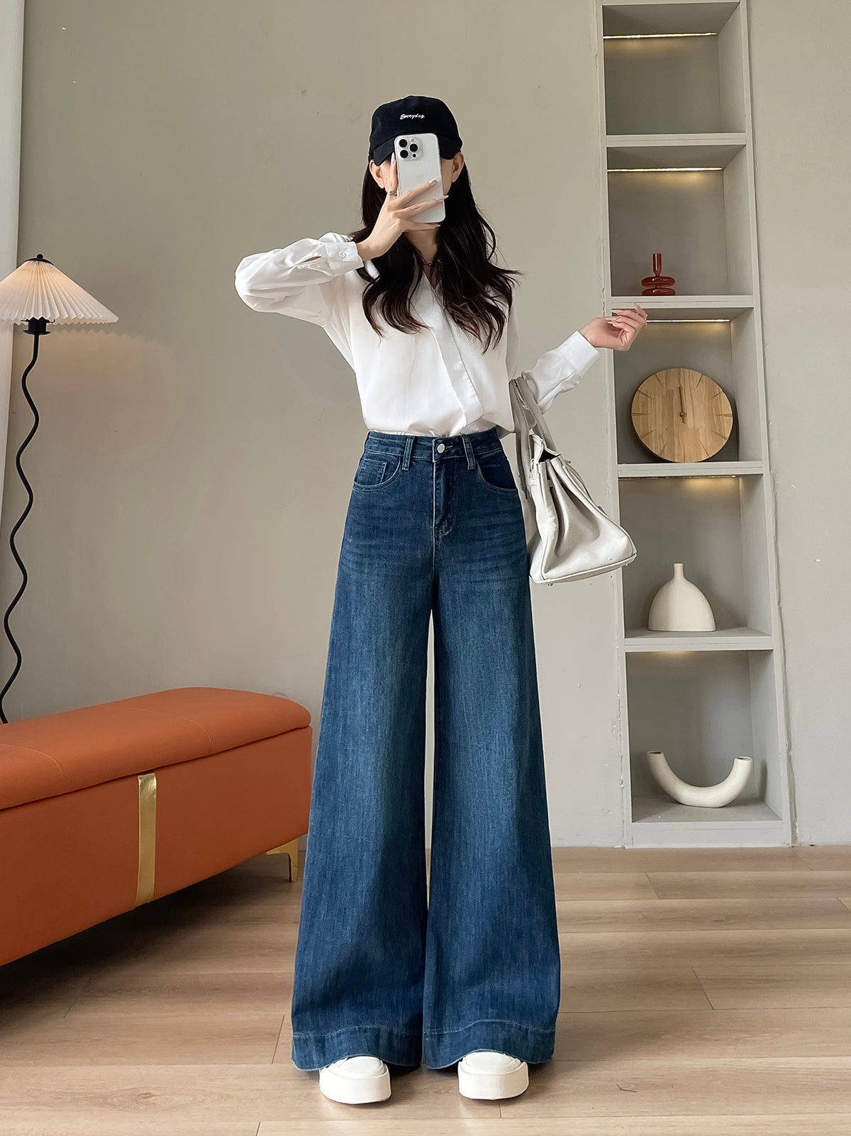YEEYEEWang - Wide Leg Denim Pants â€?Designed for Asian Fit, High Waist & Tummy Control