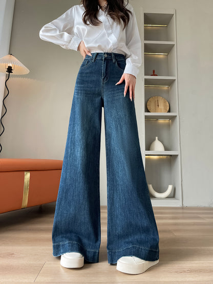 YEEYEEWang - Wide Leg Denim Pants â€?Designed for Asian Fit, High Waist & Tummy Control