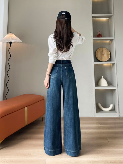 YEEYEEWang - Wide Leg Denim Pants â€?Designed for Asian Fit, High Waist & Tummy Control