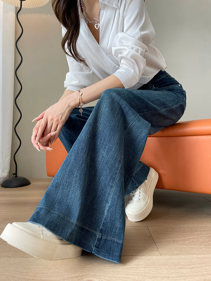 YEEYEEWang - Wide Leg Denim Pants â€?Designed for Asian Fit, High Waist & Tummy Control