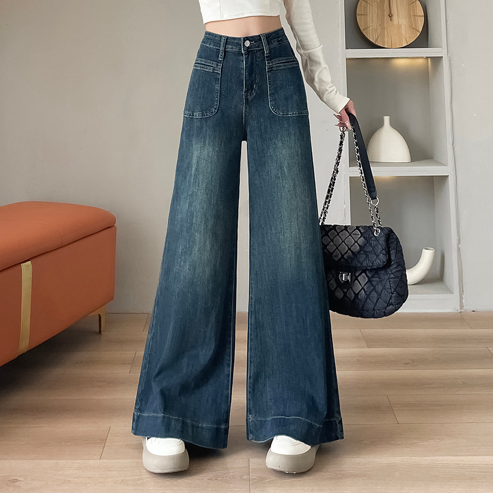 YEEYEEWang - Vintage Blue Wide Leg Jeans – Bell Bottom, High Waist, Loose Fit