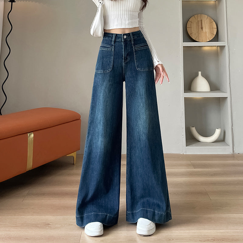 YEEYEEWang - Vintage Blue Wide Leg Jeans – Bell Bottom, High Waist, Loose Fit