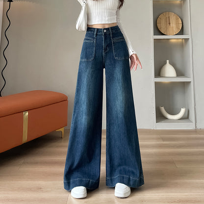 YEEYEEWang - Vintage Blue Wide Leg Jeans â€?Bell Bottom, High Waist, Loose Fit