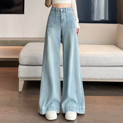 YEEYEEWang - Vintage Blue Wide Leg Jeans â€?Bell Bottom, High Waist, Loose Fit