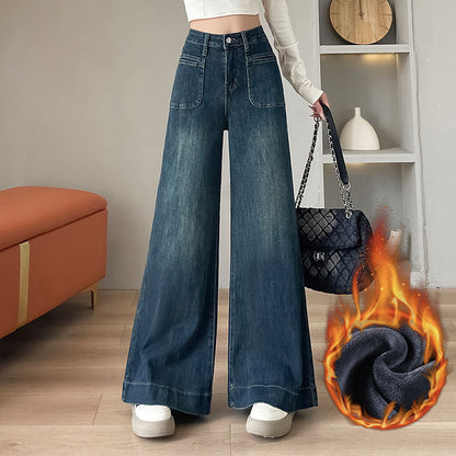 YEEYEEWang - Vintage Blue Wide Leg Jeans â€?Bell Bottom, High Waist, Loose Fit