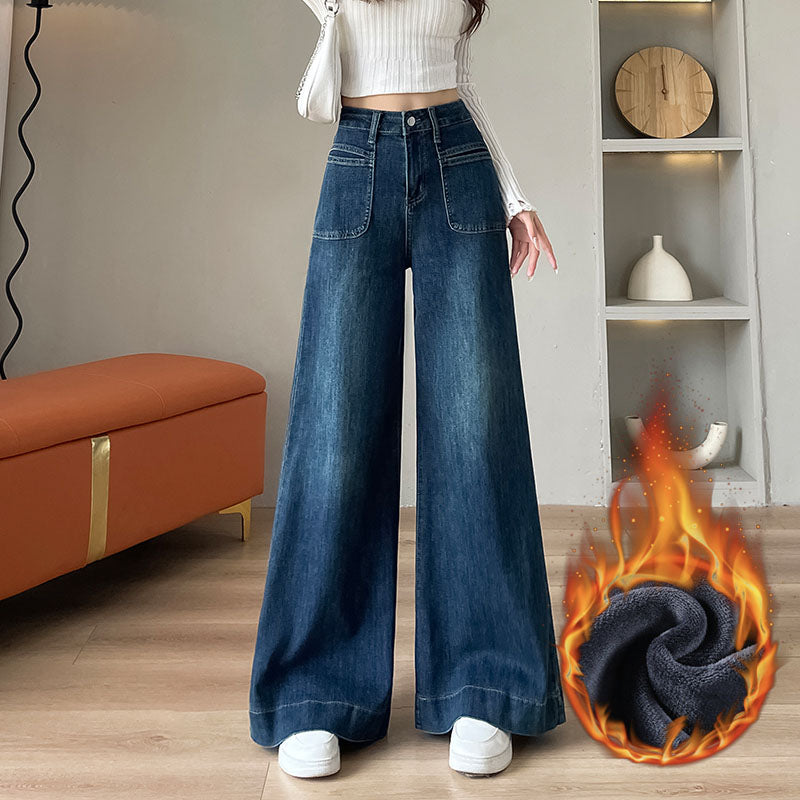 YEEYEEWang - Vintage Blue Wide Leg Jeans – Bell Bottom, High Waist, Loose Fit