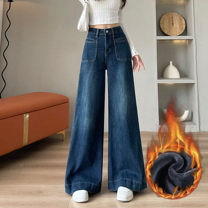 YEEYEEWang - Vintage Blue Wide Leg Jeans â€?Bell Bottom, High Waist, Loose Fit