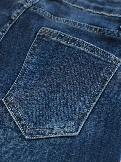 YEEYEEWang fleece-lined wide-leg jeans in vintage blue, Asian-fit cut, back pocket detail.