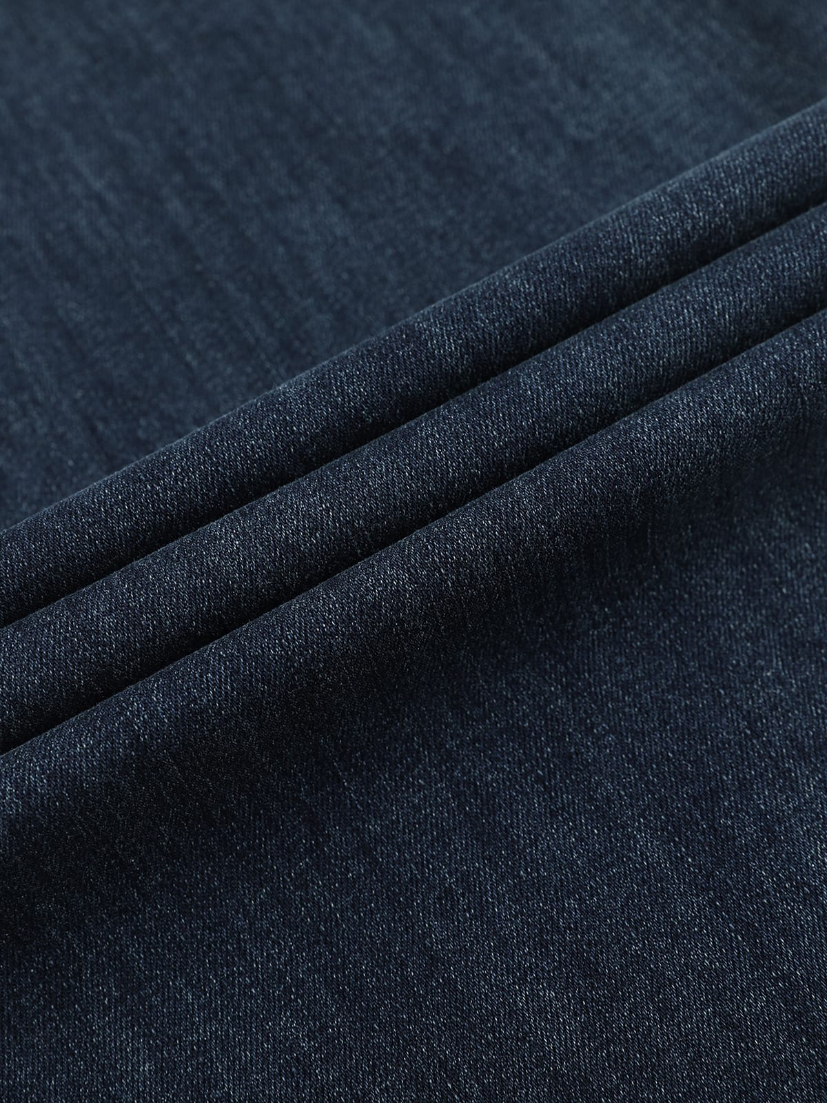 YEEYEEWang wide-leg jeans in mid-wash blue, Asian-fit cut, close-up of denim fabric texture.