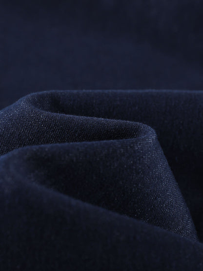 YEEYEEWang Wide-Leg jeans in Denim Blue, Asian-fit cut, close-up of soft denim fabric texture with subtle sheen.